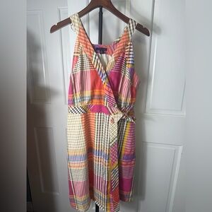 Multicolor Plaid Madras Wrap Sundress - Pink & Orange Size Large Pockets